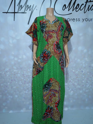 Fully Stoned Ankara Dry Lace Kaftan/Boubou Gown (Green)