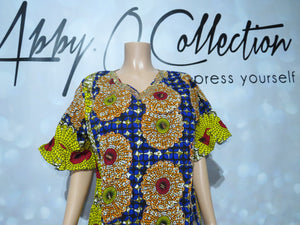 Fully Stoned Ankara kaftan/Boubou Gown (Blue/yellow)
