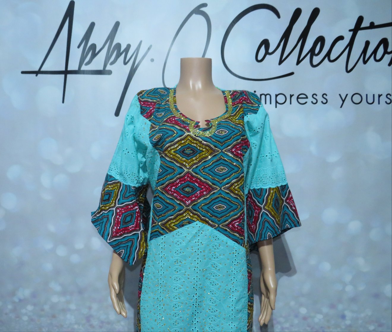 Fully Stoned Dry Lace Kaftan/Boubou Gown( Teal)