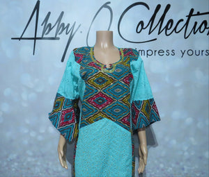 Fully Stoned Dry Lace Abaya/Boubou Gown( Teal)