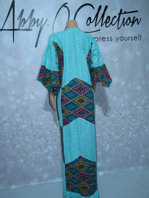 Fully Stoned Dry Lace Abaya/Boubou Gown( Teal)