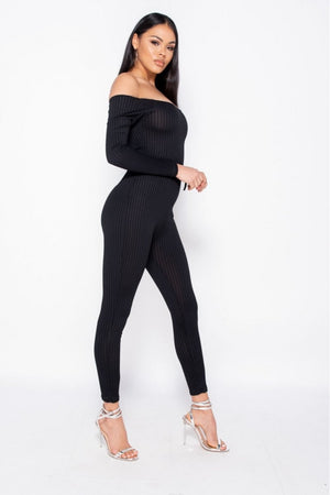 Black Long Sleeve Bardot Jumpsuit