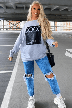 Coco Print Oversized Sweatshirt (Gray)