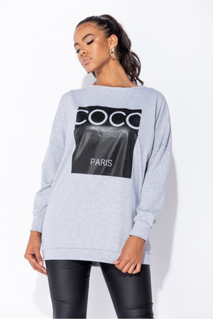 Coco Print Oversized Sweatshirt (Gray)