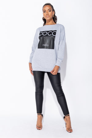 Coco Print Oversized Sweatshirt (Gray)