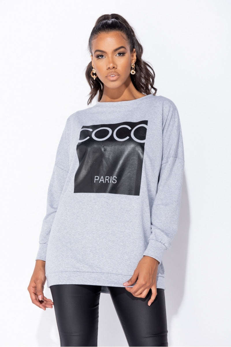 Coco Print Oversized Sweatshirt (Gray)