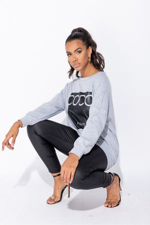 Coco Print Oversized Sweatshirt (Gray)