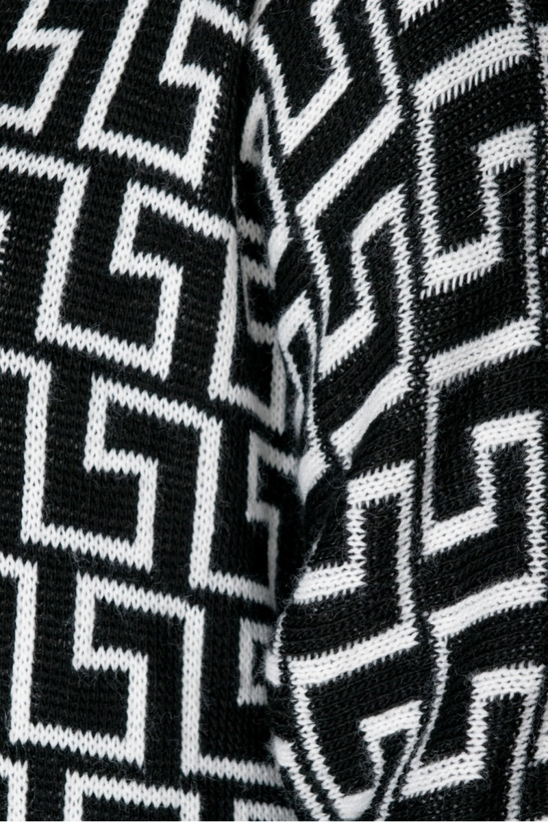Black White Geometric Hooded Cardigan