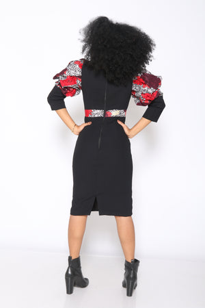 PUFF-SLEEVE SHEATH DRESS