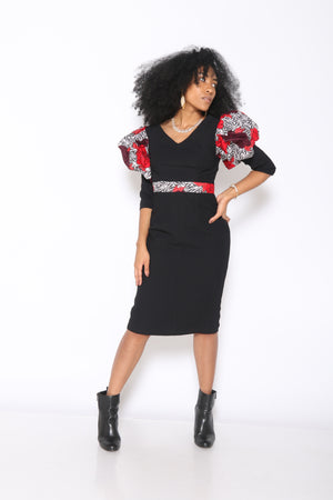PUFF-SLEEVE SHEATH DRESS