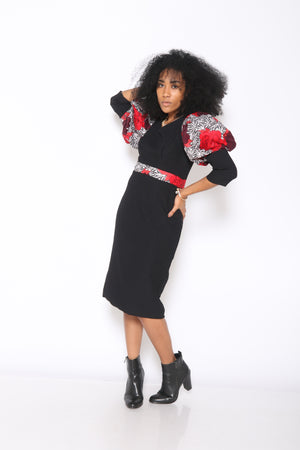 PUFF-SLEEVE SHEATH DRESS