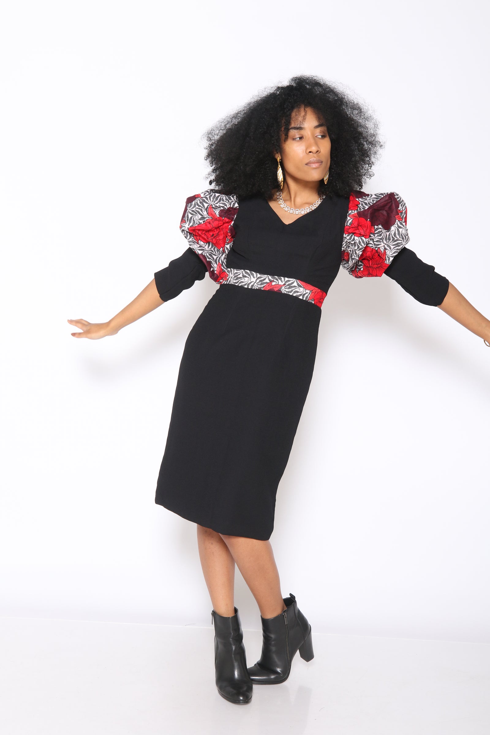 PUFF-SLEEVE SHEATH DRESS