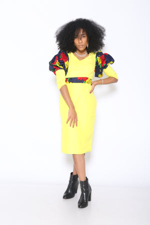 PUFF-SLEEVE SHEATH DRESS