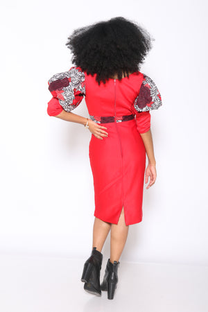 PUFF-SLEEVE SHEATH DRESS