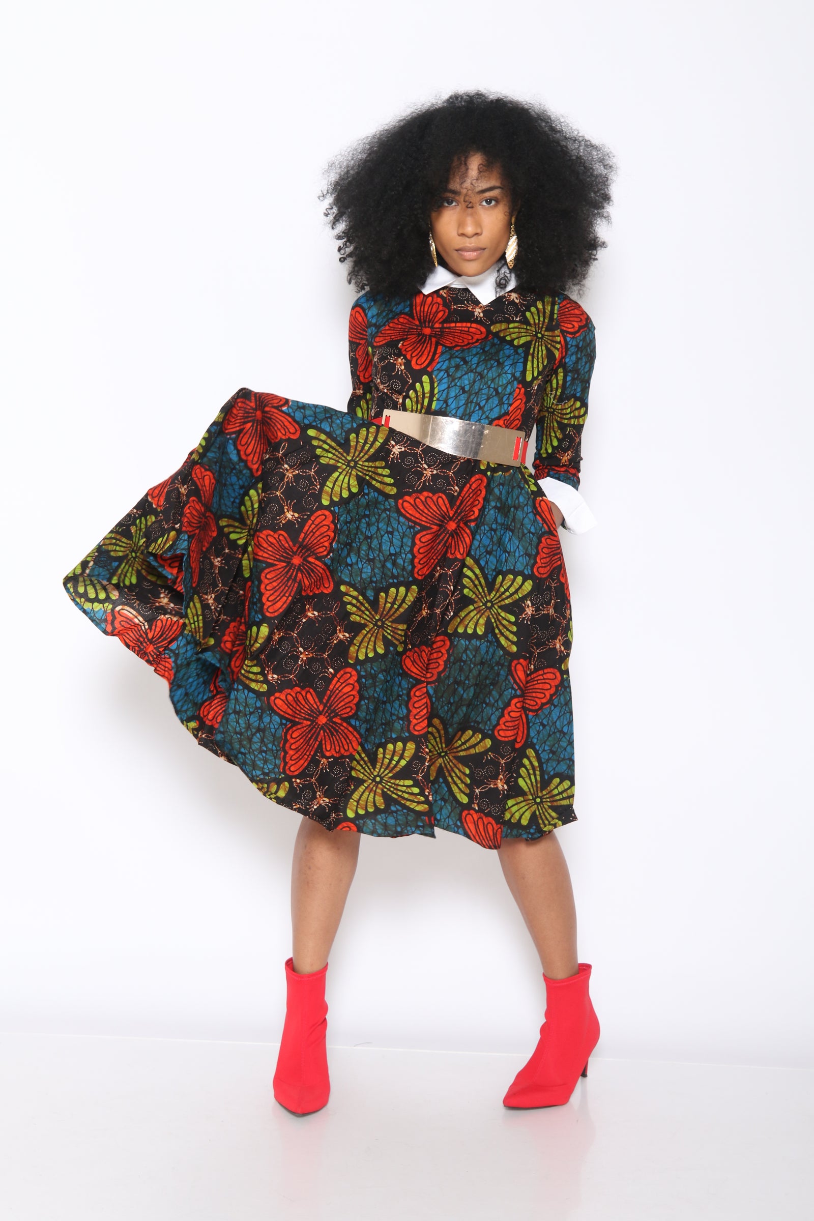 TJ Contrast Collar Dress (Orange/Brown)