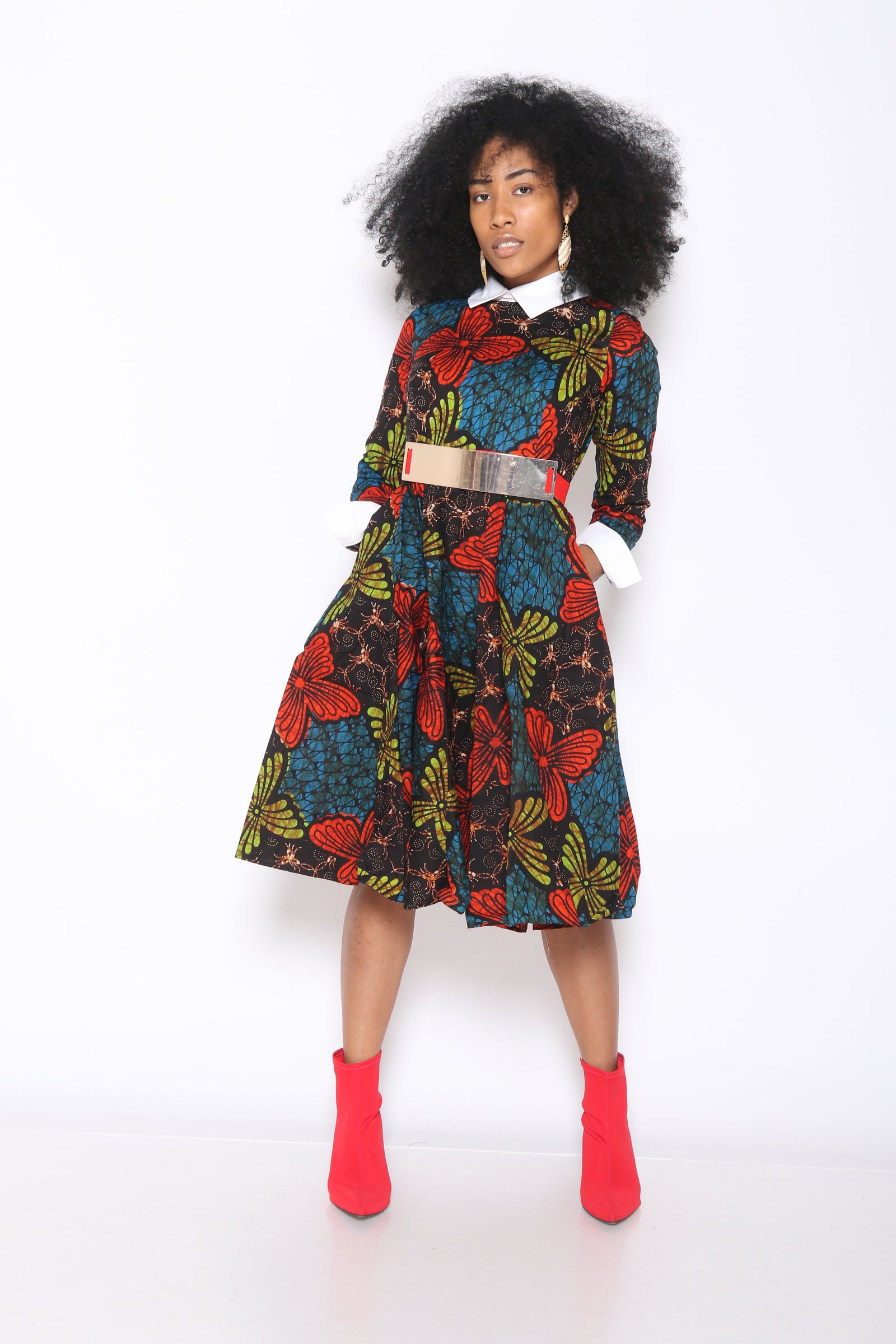 TJ Contrast Collar Dress (Orange/Brown)