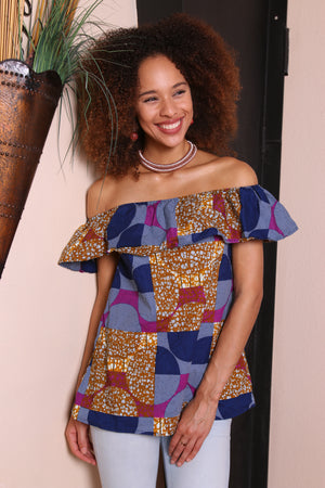 Bolaji Off Shoulder Blouse ( Pink/Blue)