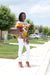 Nanila mock-neck lace ruffle blouse ( Red/White/Yellow)