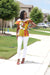 Nanila mock-neck lace ruffle blouse ( Red/White/Yellow)