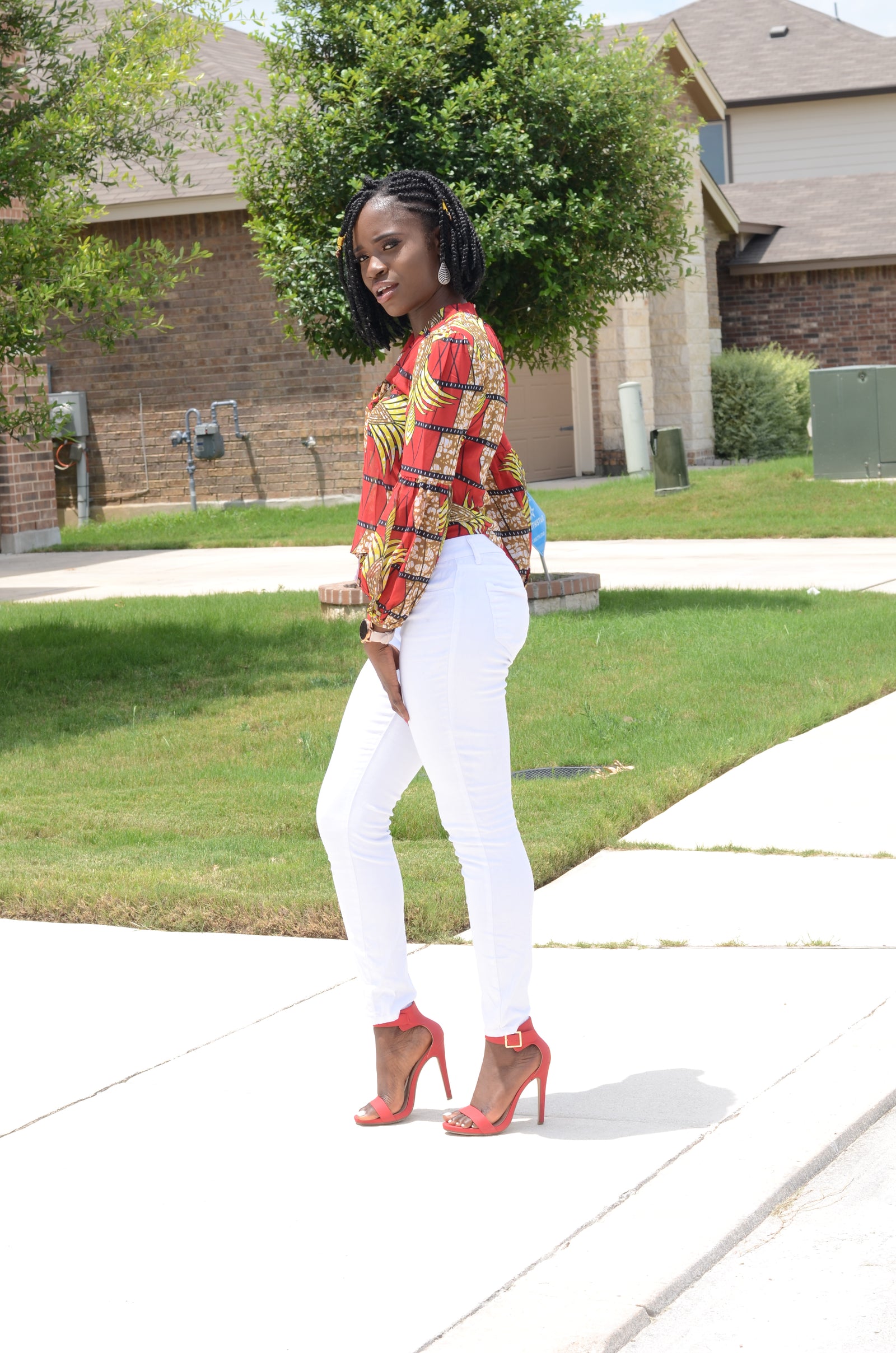 Twiggy chiffon bow tie blouse (Red/Yellow)