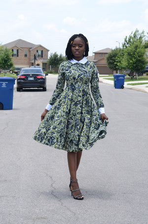 TJ Contrast Collar Dress (Green/white)