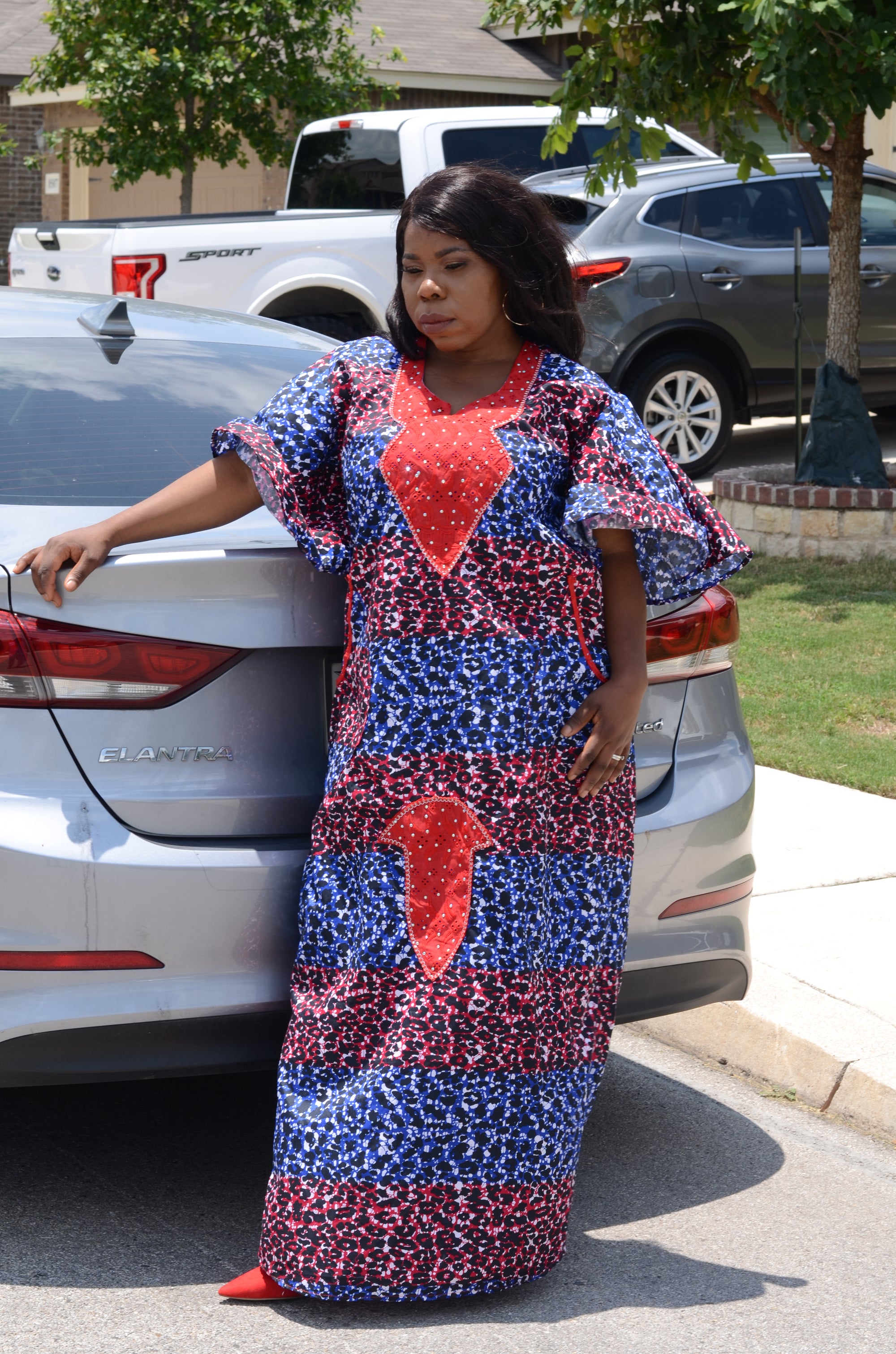 African Print Kaftan (Red/Blue)