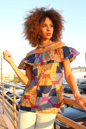 Bolaji Off Shoulder Blouse ( Pink/Blue)