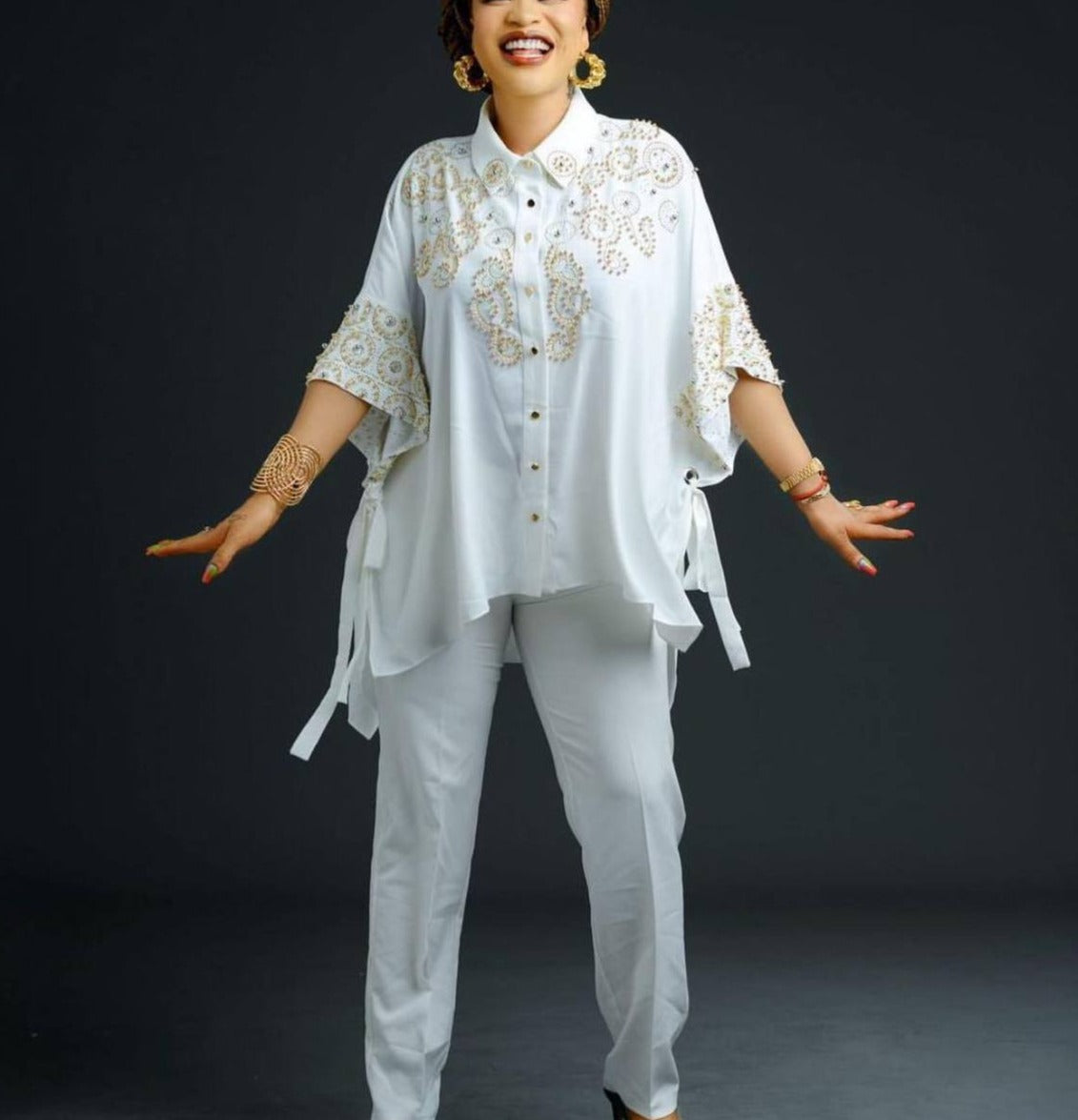 Woman King Caftan Pant Set (White)