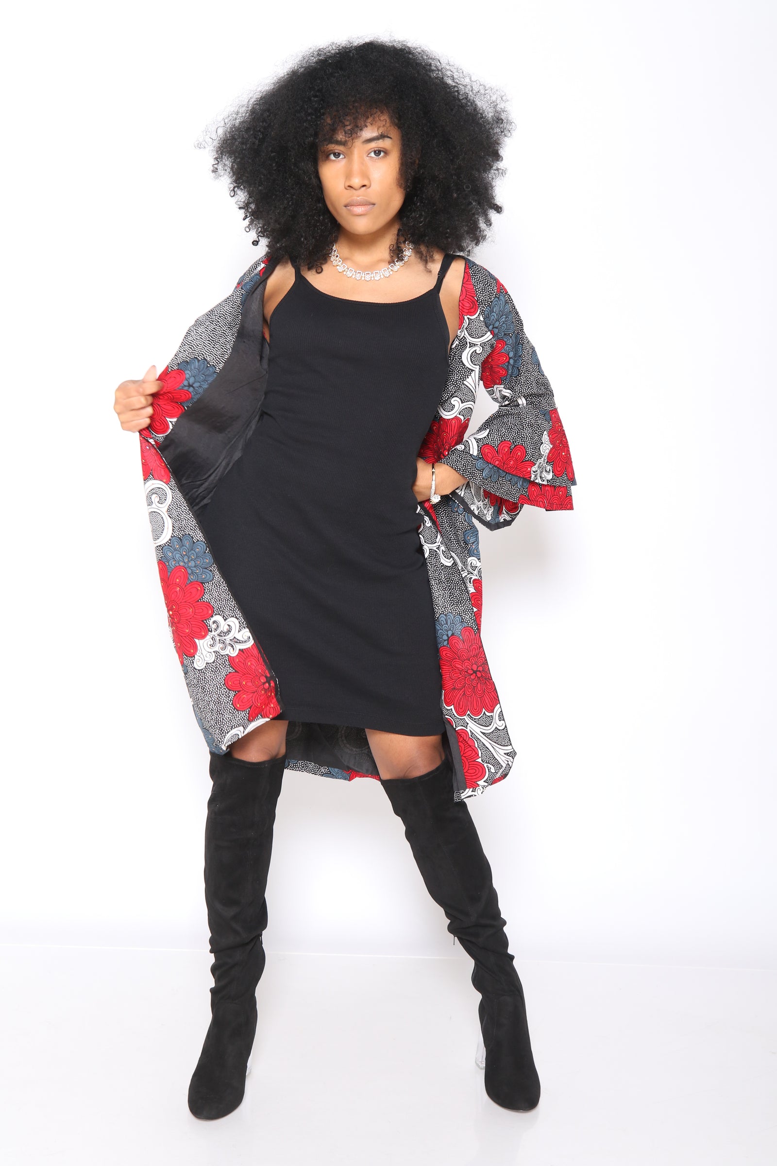 Lade Two Layer Flounce Sleeves Kimono (Red)