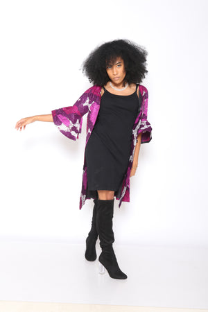 Lade Two Layer Flounce Sleeves Kimono ( Purple)