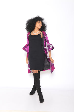 Lade Two Layer Flounce Sleeves Kimono ( Purple)
