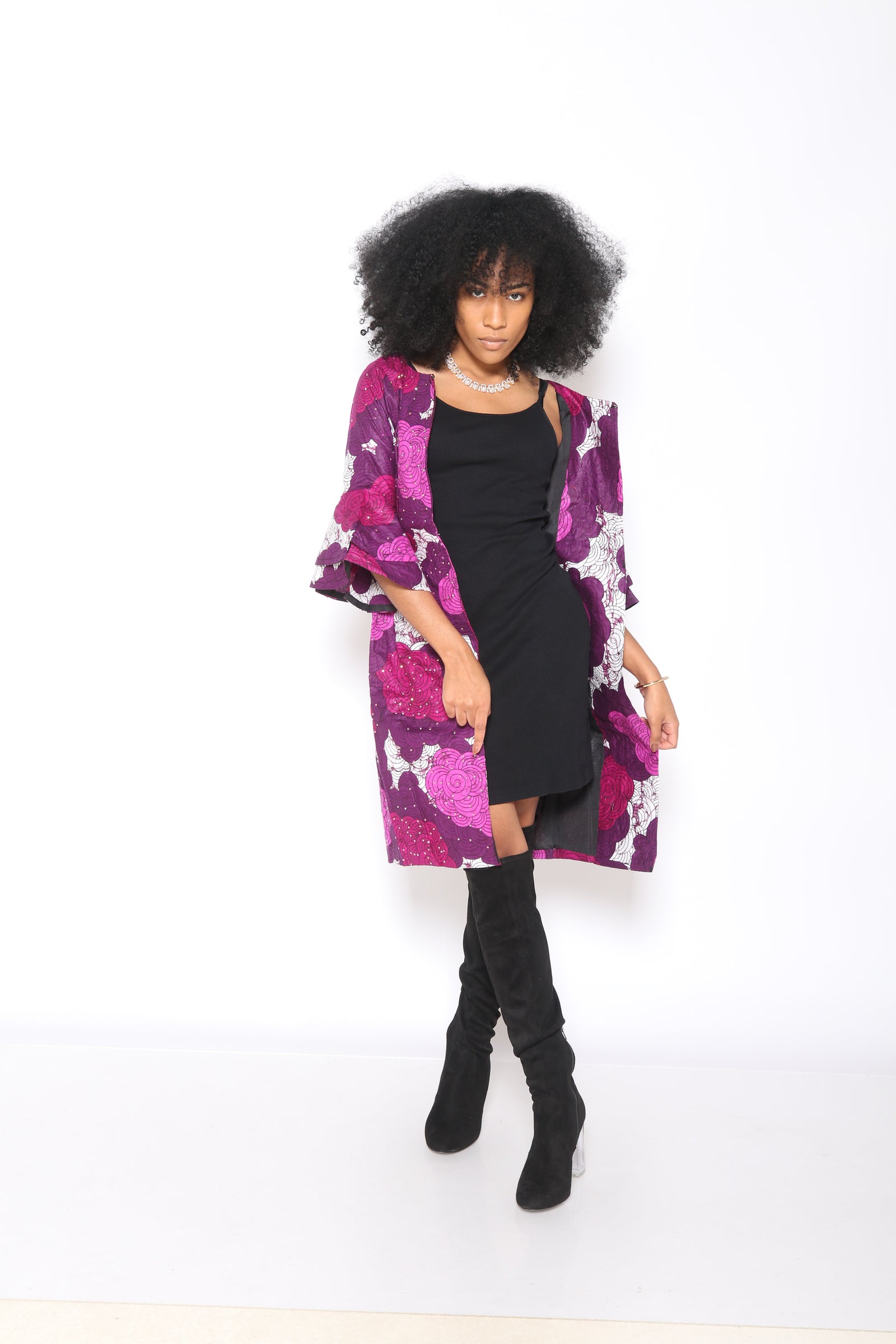 Lade Two Layer Flounce Sleeves Kimono ( Purple)
