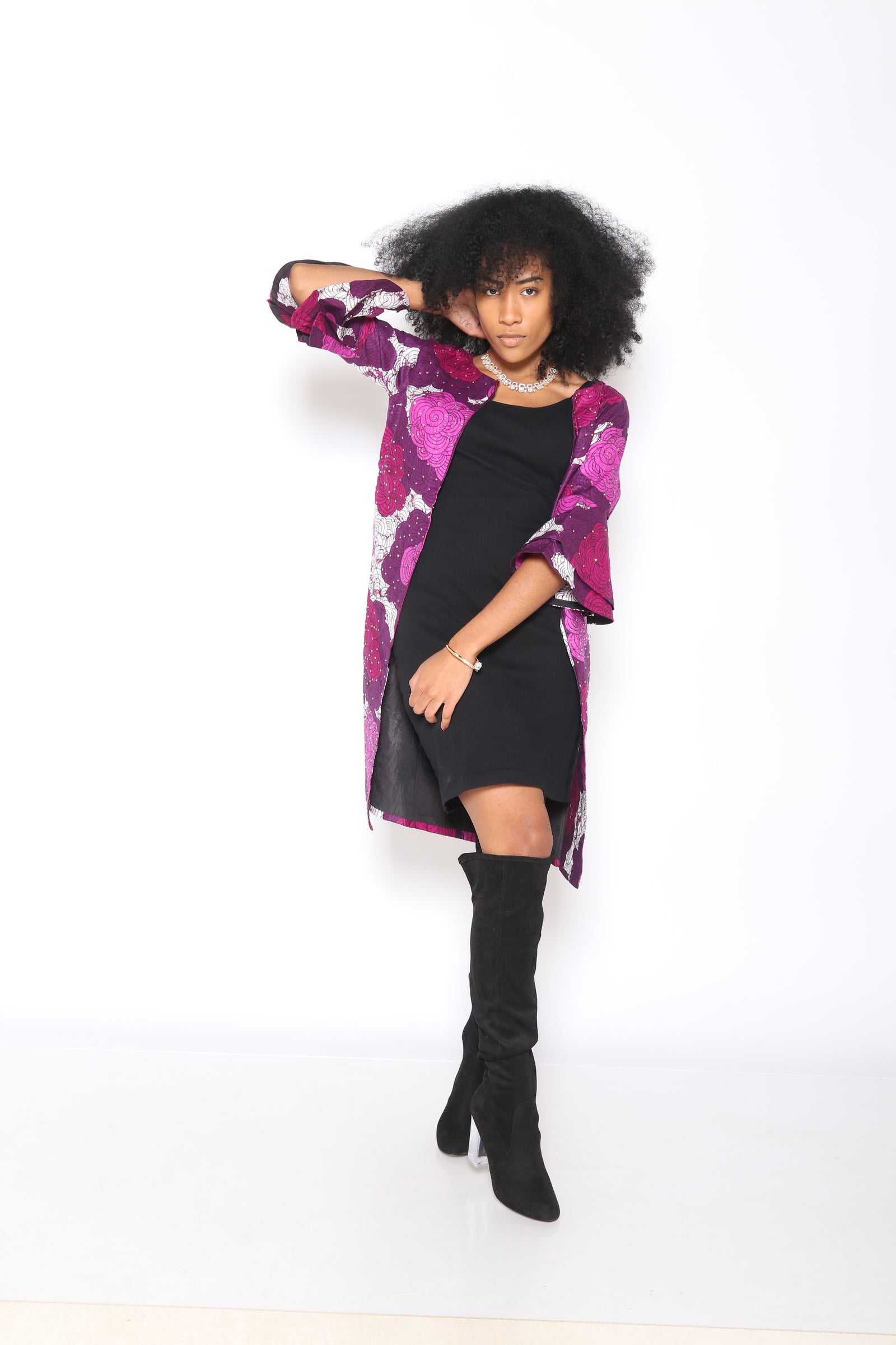 Lade Two Layer Flounce Sleeves Kimono ( Purple)