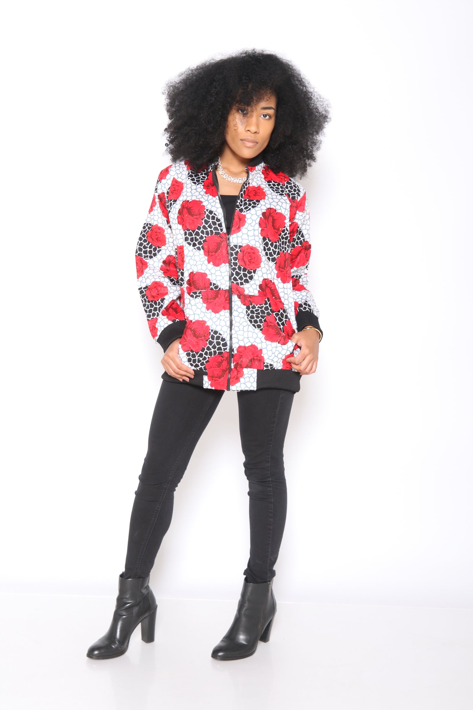 African Print Bomber Jacket (Red)