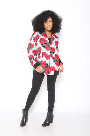 African Print Bomber Jacket (Red)