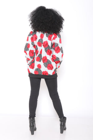 African Print Bomber Jacket (Red)