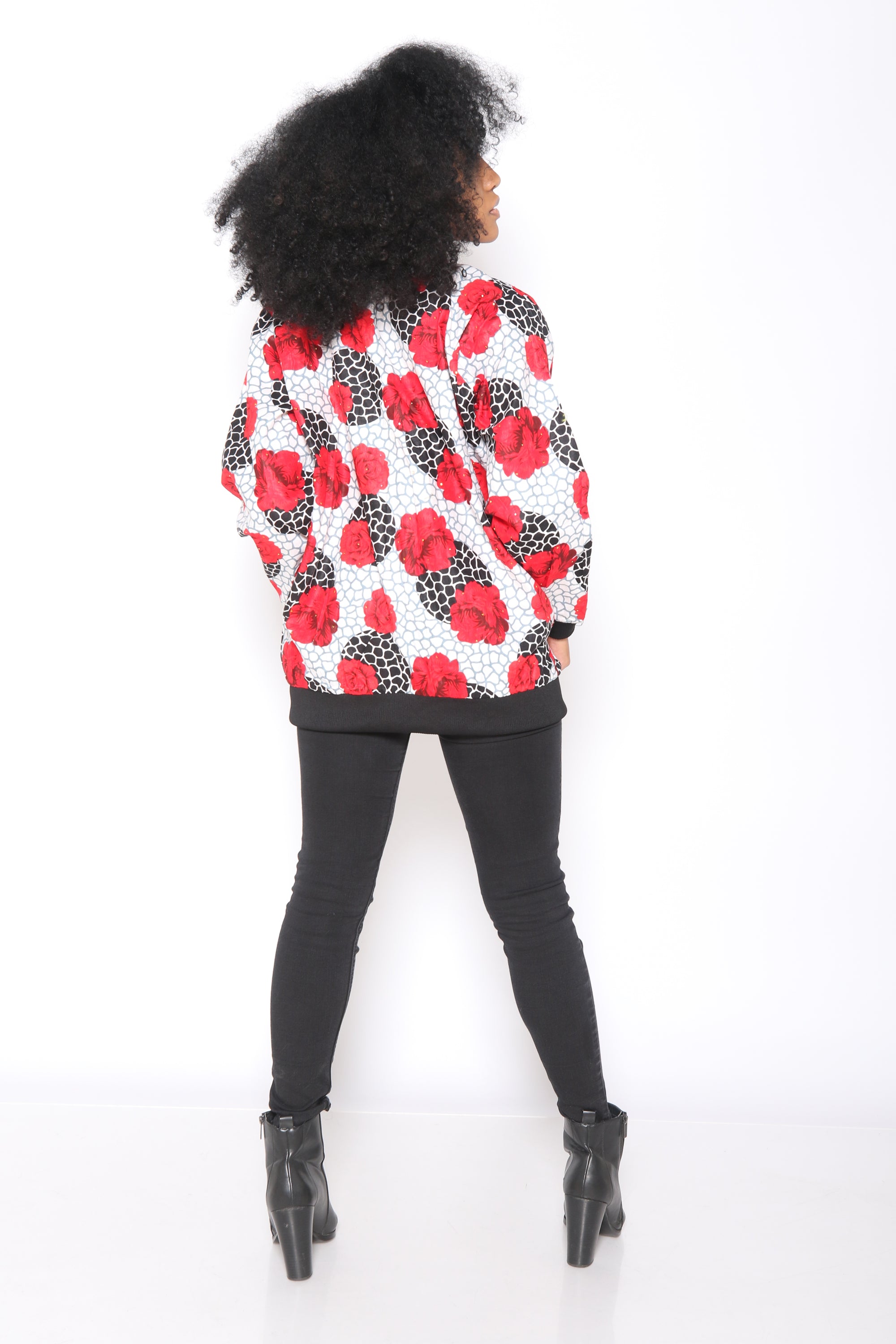 African Print Bomber Jacket (Red)