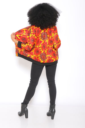 African Print Bomber Jacket (Orange)