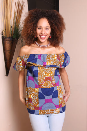 Bolaji Off Shoulder Blouse ( Pink/Blue)
