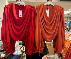 Blue Draped Neck Blouse