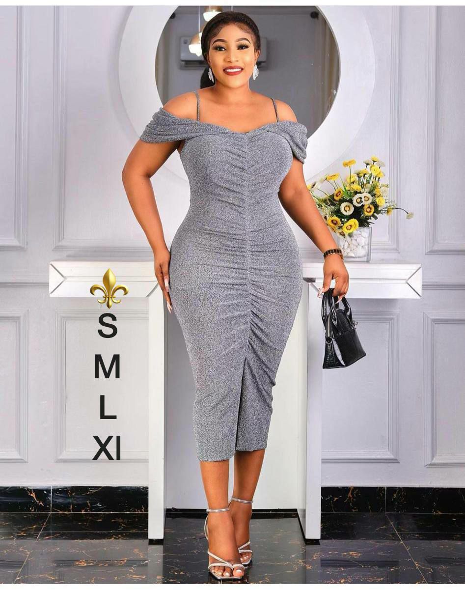 Cold Shoulder Ruched Dress (Silver)