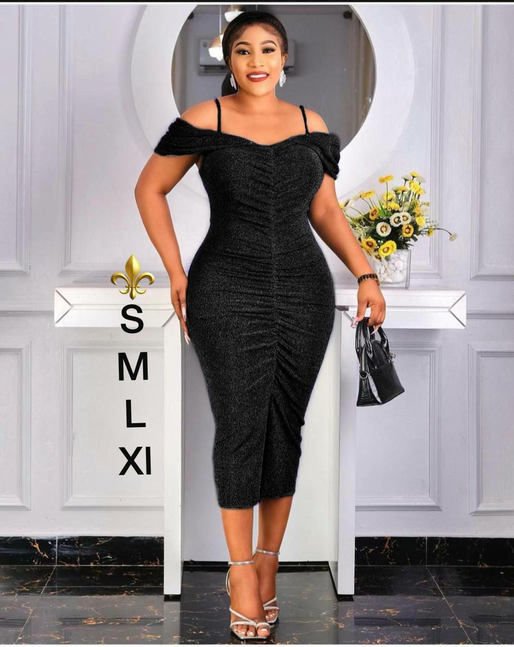 Cold Shoulder Ruched Dress (Black)