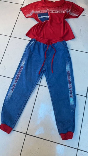 Red/Blue Jegging Jogger Set.