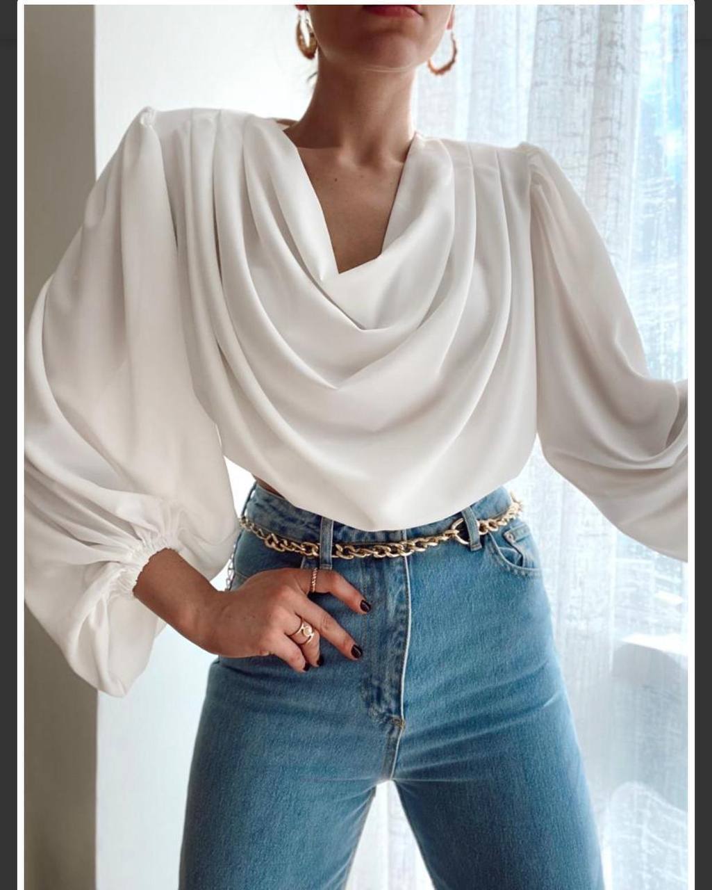 Elegant Cowl Neck Chiffon Silk Blouse( Orange)