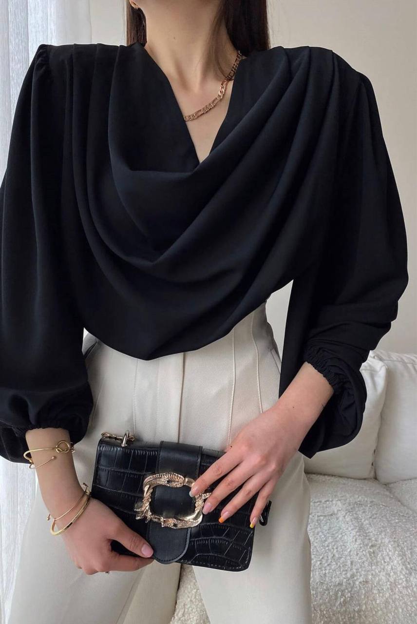 Blue Draped Neck Blouse