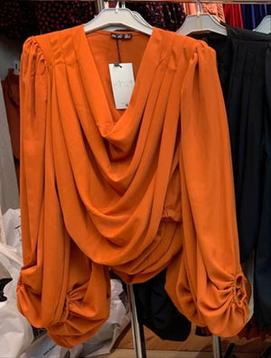 Elegant Cowl Neck Chiffon Silk Blouse( Orange)