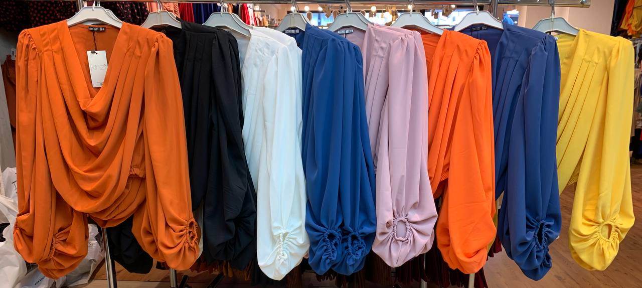 Blue Draped Neck Blouse