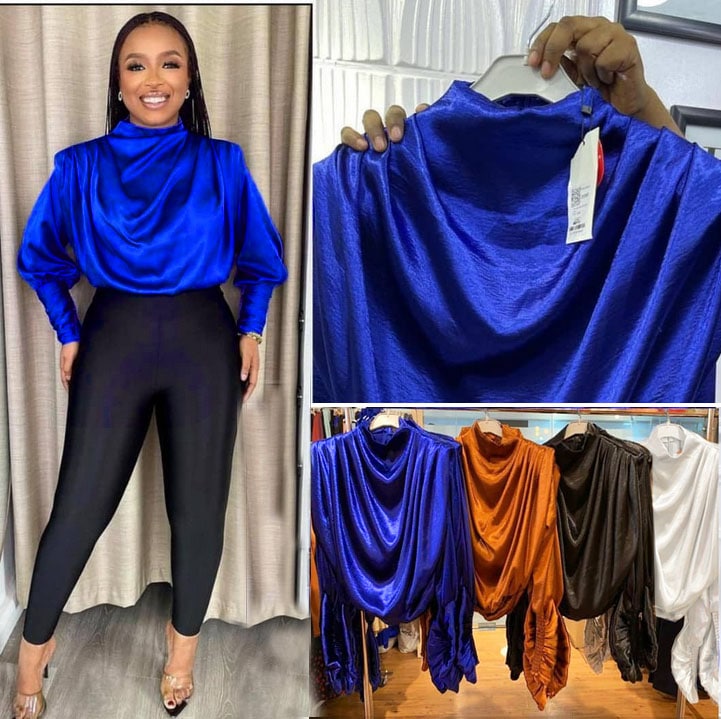 Luxurious Satin Blouse (Blue)