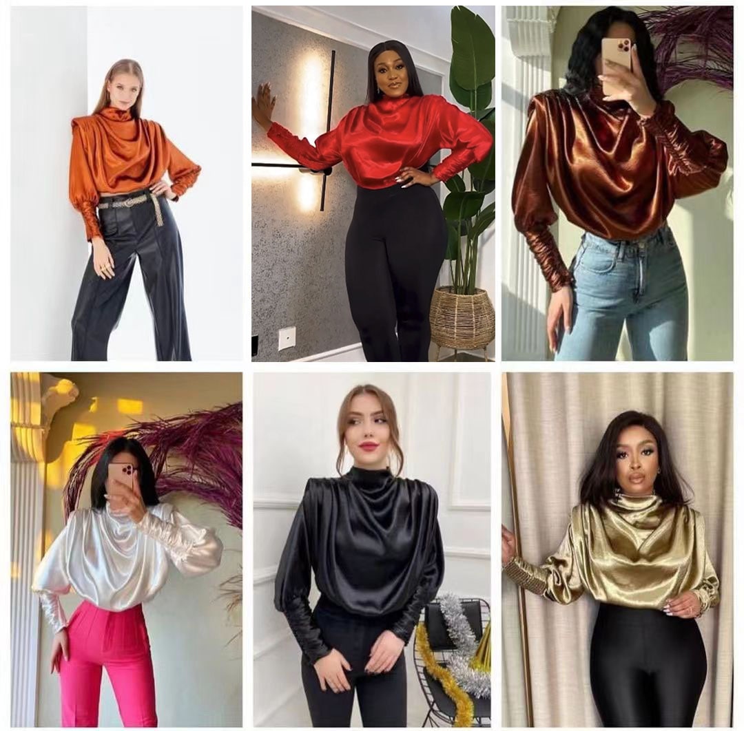 Luxurious Satin Blouse (Blue)