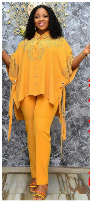 Woman King Caftan Pant Set (Yellow)